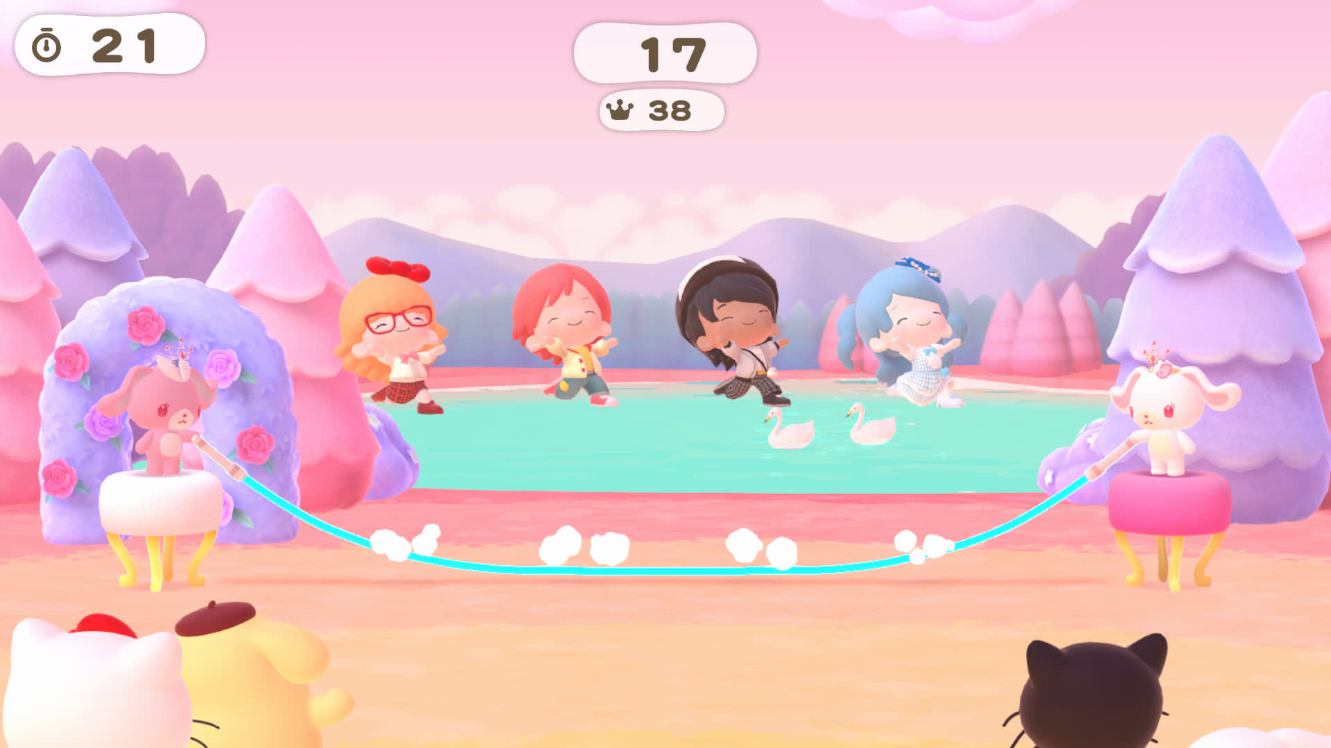 Hello Kitty Party Land screenshot: a jump rope mini game.
