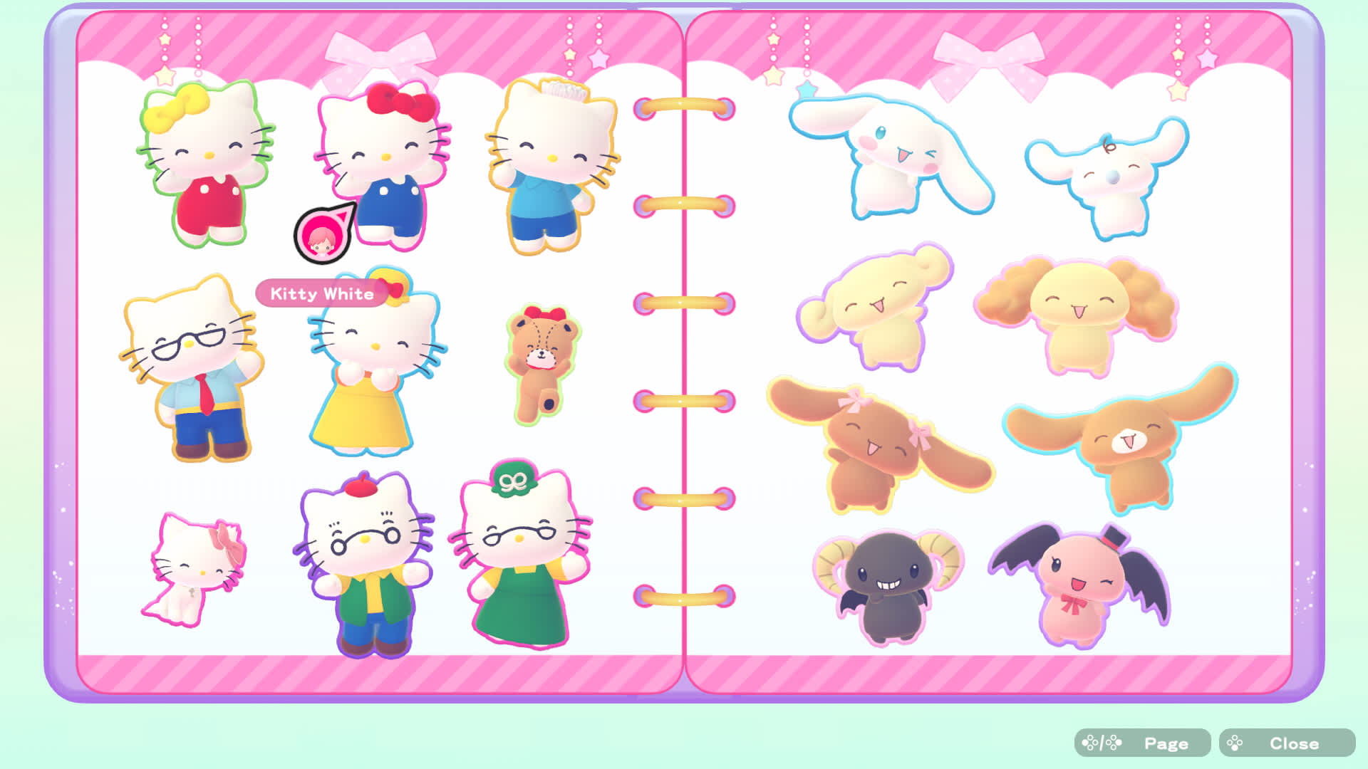 Hello Kitty Party Land screenshot: the sticker album of Sanrio characters.
